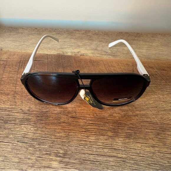 KHAN ELITE COLLECTION NWT Aviator Sunglasses Plastic Frames Black White Classic - Picture 9 of 14